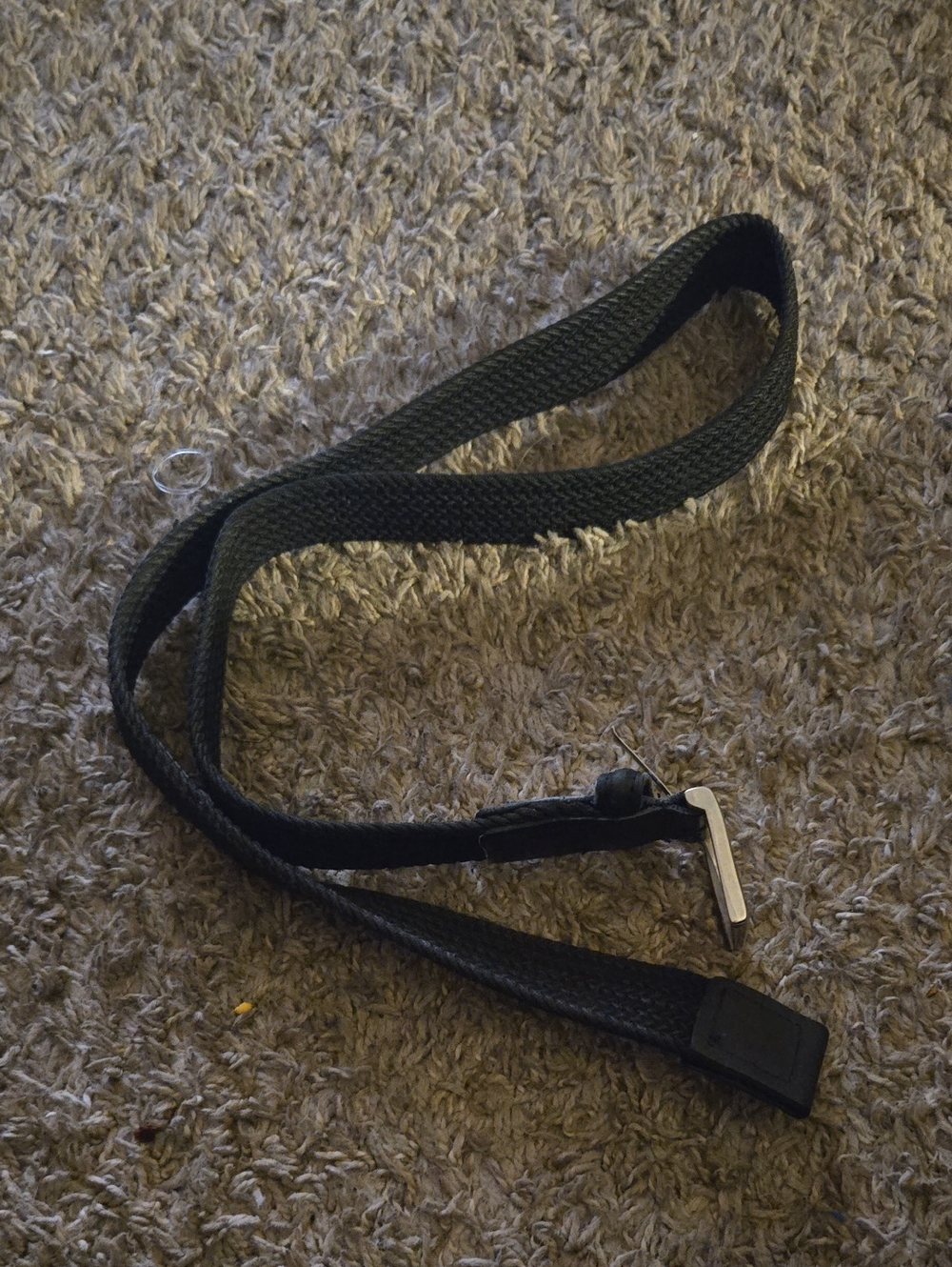 Black Woven Fabric Belt with Silver Buckle